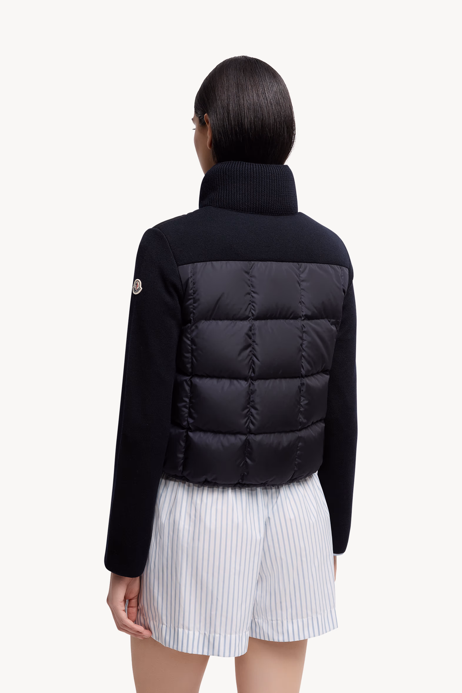 Square-Quilted Padded Wool Zip-Up Cardigan Women Navy Blue Moncler 5